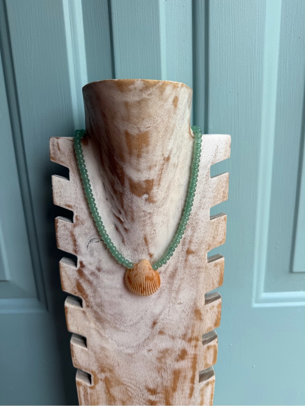 Green Aventurine Beaded Necklace with FUN Shell
